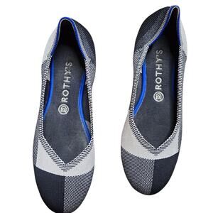 Rothy’s The Flat Captoe Plaid Ballet Flats Shoes Black White Size: 10